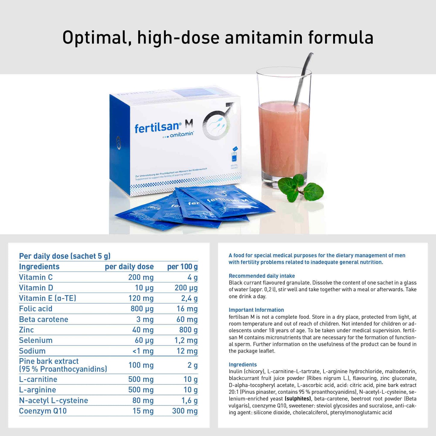 amitamin fertilsan M (Powder)-Award Winning Formula to Enhance Male Fertility (30 Days Supply)