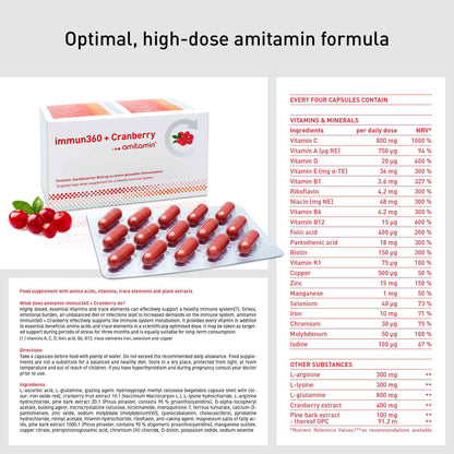 amitamin® immun360 + Cranberry-Boosts Immune System Naturally-From Germany (30 Days Supply)