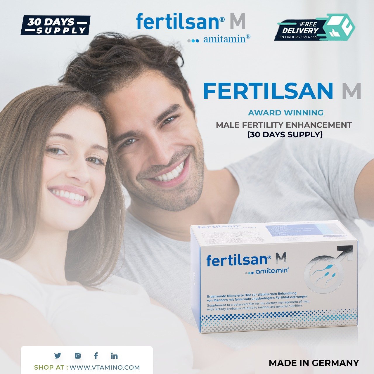 amitamin fertilsan M (Powder)-Award Winning Formula to Enhance Male Fertility (30 Days Supply)