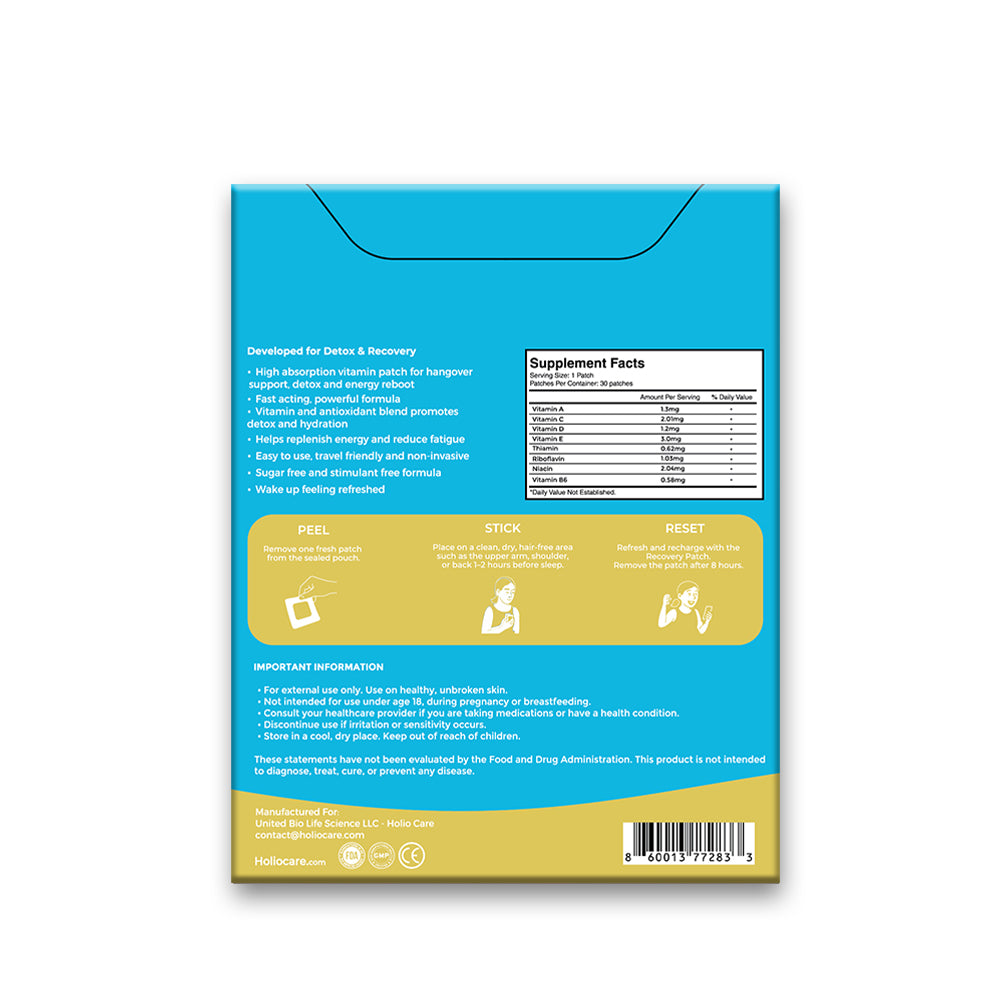 Holio Care Reset+ Recovery Patch – Natural Vitamin-Infused Patch for Hangover Relief, Energy & Wellness Support
