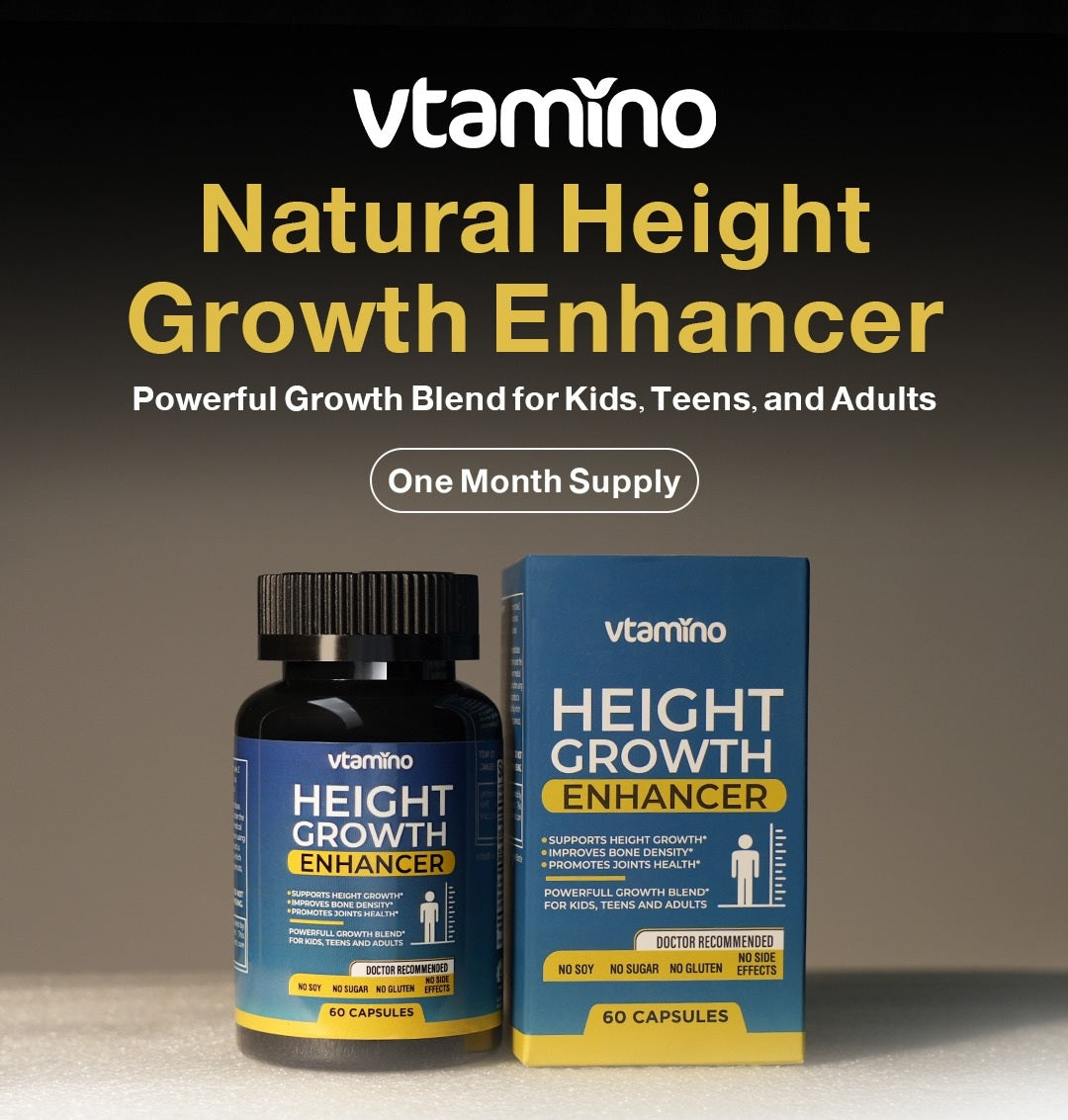 vtamino Natural Height Growth Enhancer - Height Boosting Supplement for Bone Growth - Hormone-Free Formula to Grow Taller (1 Month Supply)