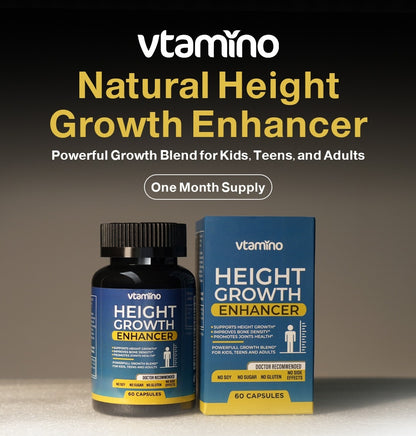 vtamino Natural Height Growth Enhancer - Height Boosting Supplement for Bone Growth - Hormone-Free Formula to Grow Taller (1 Month Supply)