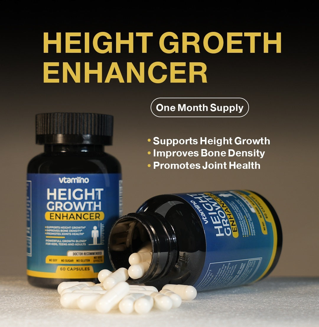 vtamino Natural Height Growth Enhancer - Height Boosting Supplement for Bone Growth - Hormone-Free Formula to Grow Taller (1 Month Supply)