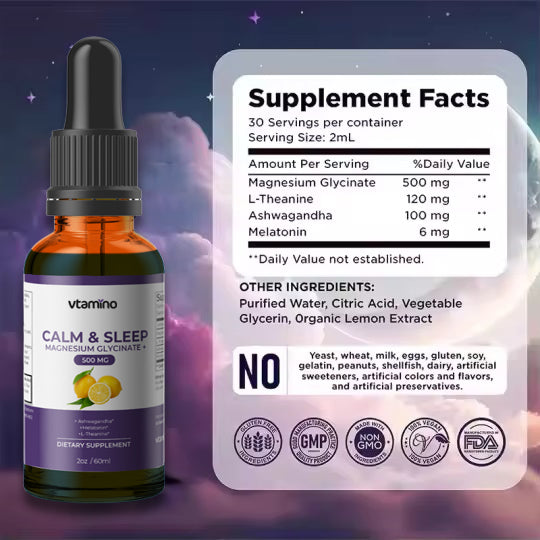قطرة الهدوء - جليسينات المغنيسيوم السائلة لتخفيف التوتر والنوم ودعم الأعصاب والأمعاء (60 مل)