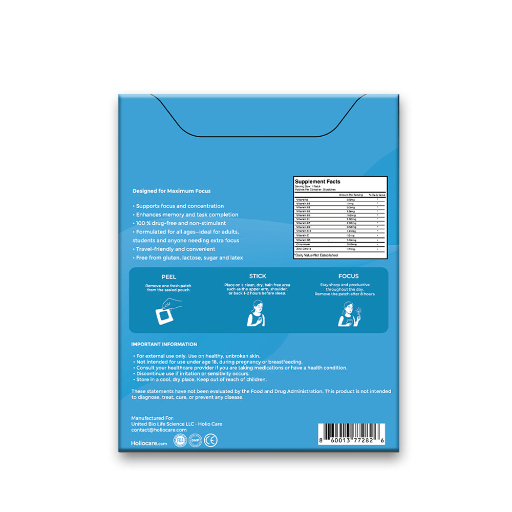 Holio Care Mega Focus Patch – Daily Natural Support for Focus, Concentration & Cognitive Performance