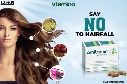 amitamin Hair Plus-Helps Grow & Maintain Healthy Hair-Made In Germany (1 Box 30 Days Supply)