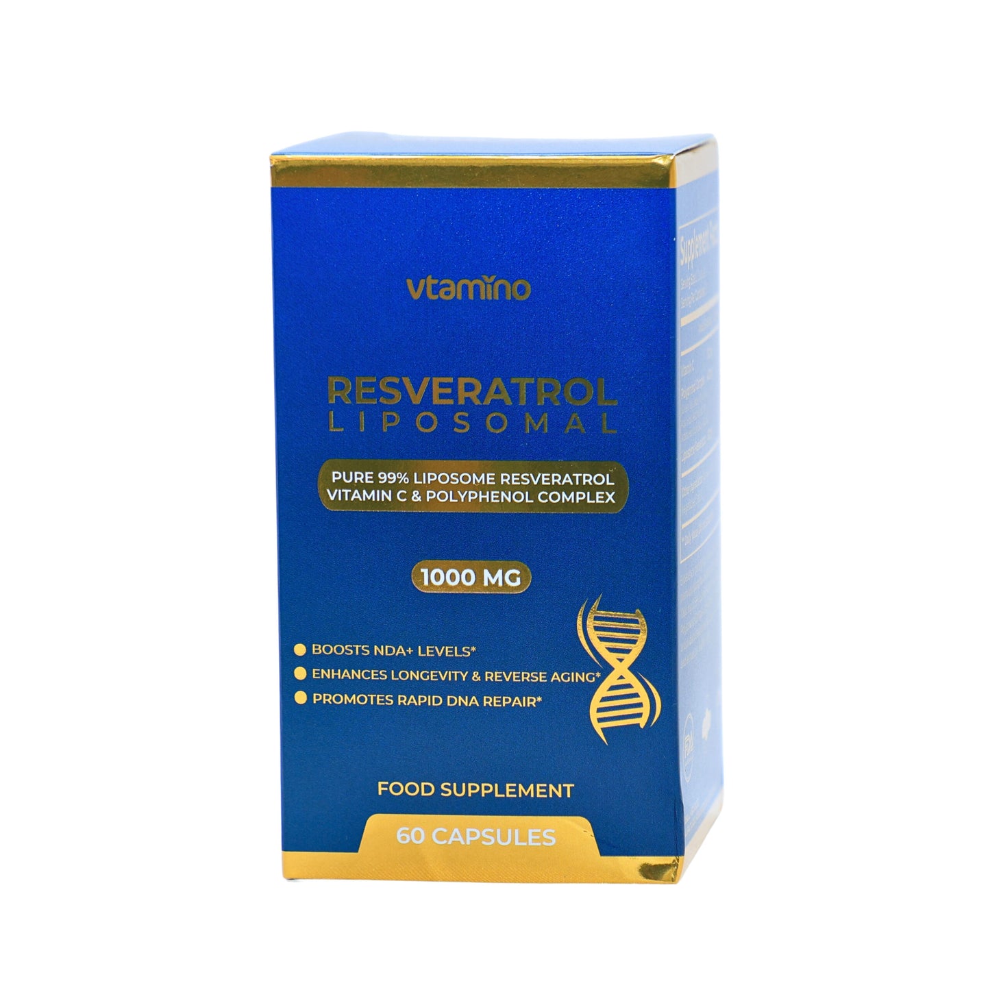 فيتامينو ريسفيراترول ليبوسوم نقي 99% مع فيتامين سي ومركب البوليفينول - يعزز مستويات NAD+ لعكس الشيخوخة وإطالة العمر (كمية تكفي شهرًا واحدًا)