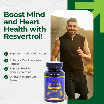 فيتامينو ريسفيراترول ليبوسوم نقي 99% مع فيتامين سي ومركب البوليفينول - يعزز مستويات NAD+ لعكس الشيخوخة وإطالة العمر (كمية تكفي شهرًا واحدًا)