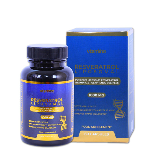 vtamino Pure 99% Liposome Resveratrol with Vitamin C & Polyphenol Complex - Boosts NAD+ Levels for Reverse Aging & Longevity (1 Month Supply)