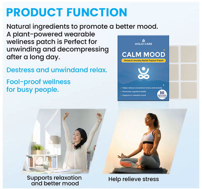 Holio Care Calm Mood Patch – Natural Stress Relief & Daily Relaxation with Ashwagandha & Passionflower (30-Day Supply)