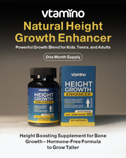 vtamino Natural Height Growth Enhancer - Height Boosting Supplement for Bone Growth - Hormone-Free Formula to Grow Taller (1 Month Supply)
