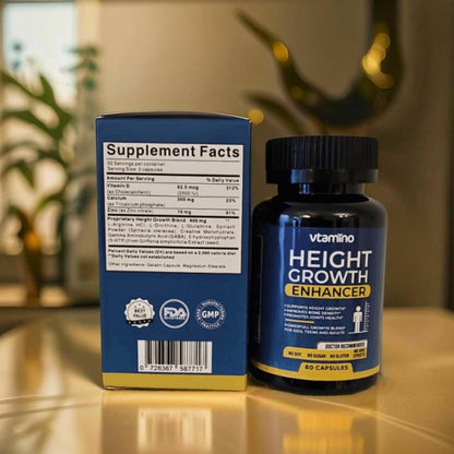 vtamino Natural Height Growth Enhancer - Height Boosting Supplement for Bone Growth - Hormone-Free Formula to Grow Taller (1 Month Supply)