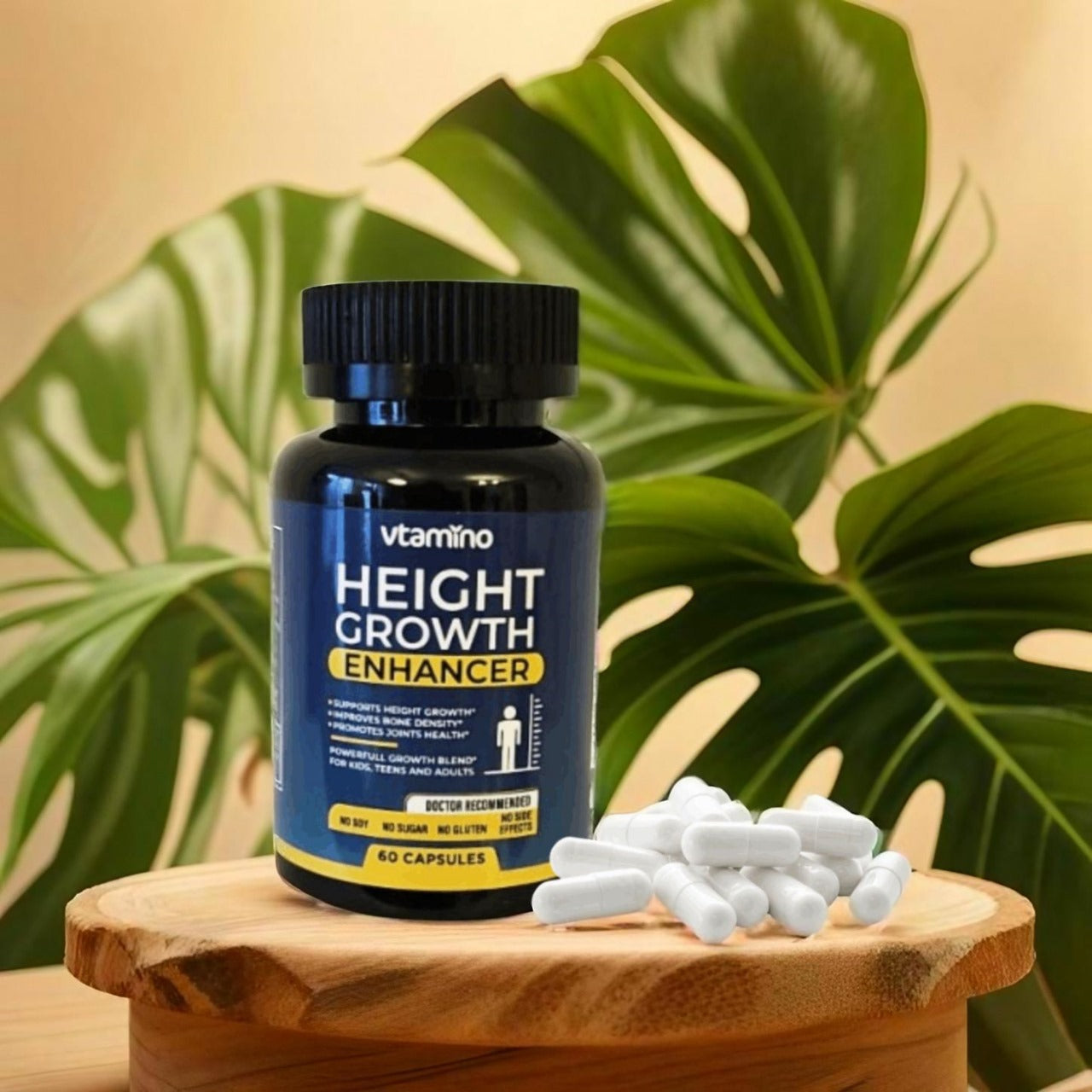 vtamino Natural Height Growth Enhancer - Height Boosting Supplement for Bone Growth - Hormone-Free Formula to Grow Taller (1 Month Supply)