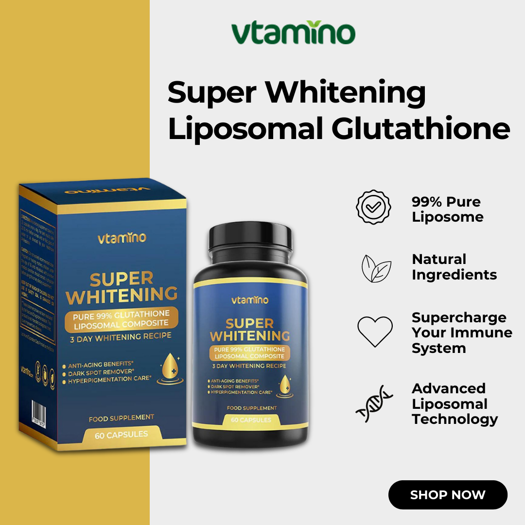vtamino Superwhitening- Pure 99% Liposomal Glutathione Supplement with Collagen & Vitamin C-The Ultimate Skin Tone Formula (1 Month Supply)